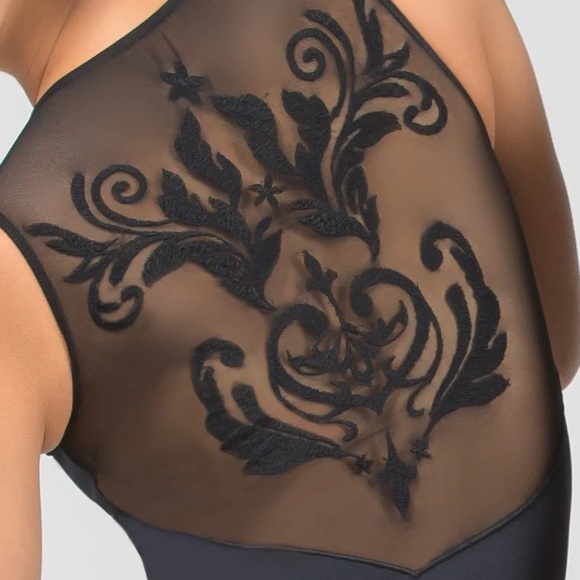 Crystals V-Front Full Black Leotard - Picture 2 of 6